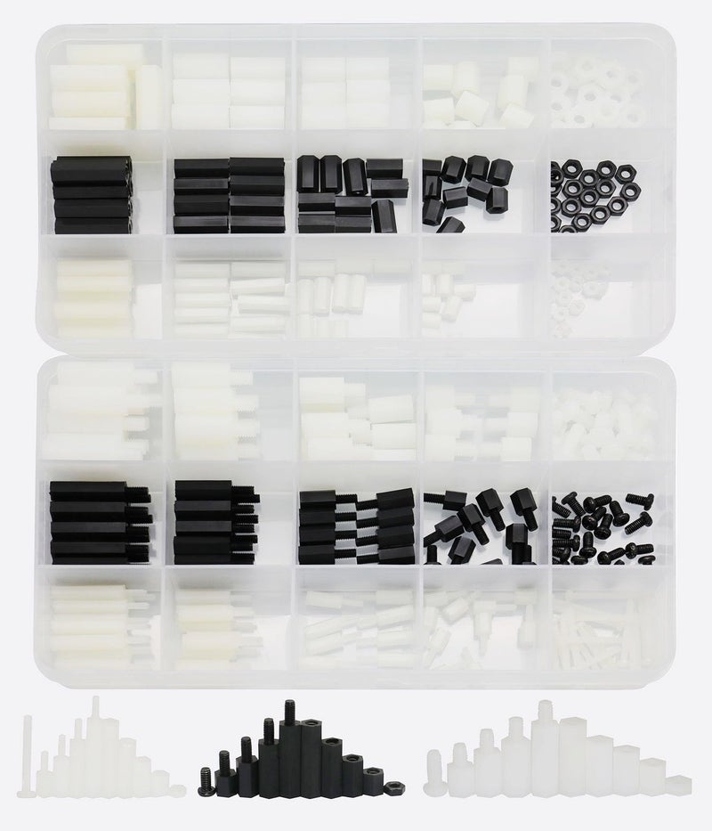 Raogoodcx 360pcs M2 M3 M4 Male Female Nylon Hex Spacer Standoff Screw Nut Assortment Kit - Image 1